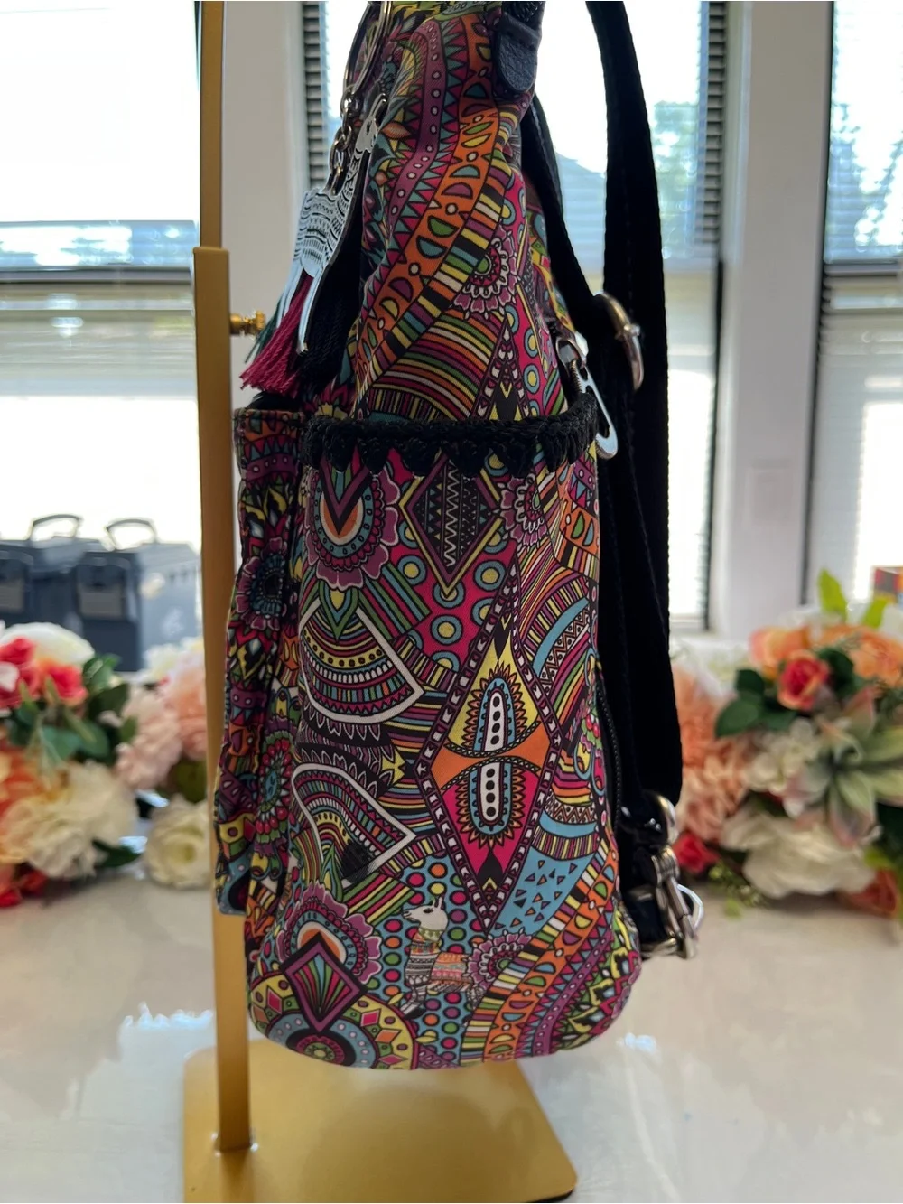 Sakroots Colorful Mandala Print Backpack Travel Daypack Llama Charm